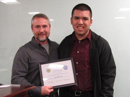 Liaison Jake Barron with Aladar Gutierrez from Northside HS.